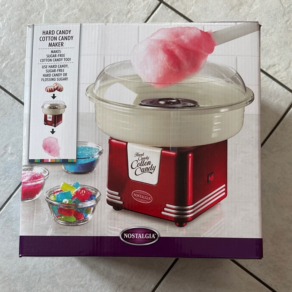 COTTON CANDY MAKER Nostalgia Red, Hard Candy Cotton Candy Maker & Making Kit EUC